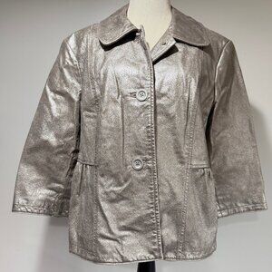 STYLE & CO. Genuine Leather Gold Metallic Cropped Jacket Sz. L